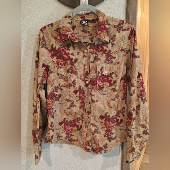 Vintage 1970s Western ROCKIES Floral Pearl Snap Button Up- Womens Size L - Picture 1 of 7
